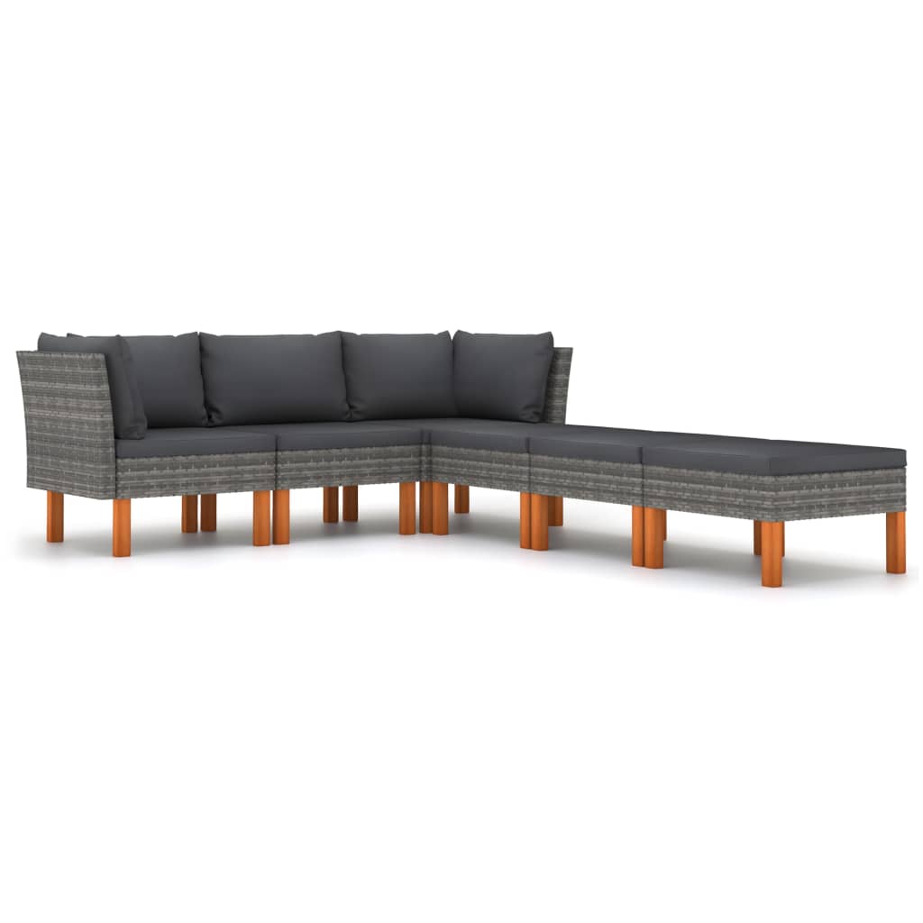 vidaXL Set de muebles de jardín 6 pzas y cojines ratán sintético gris