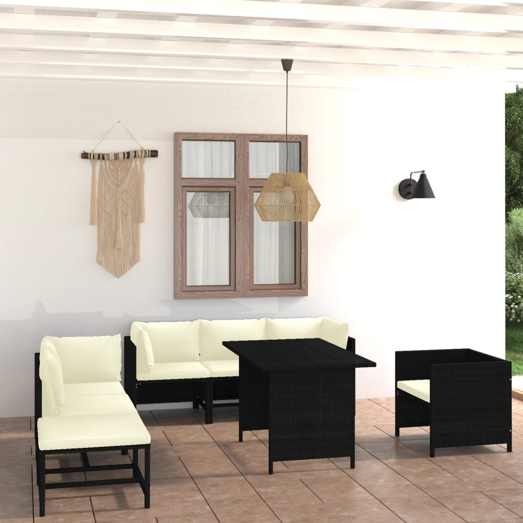 vidaXL Set de muebles de jardín 8 pzas y cojines ratán sintético negro