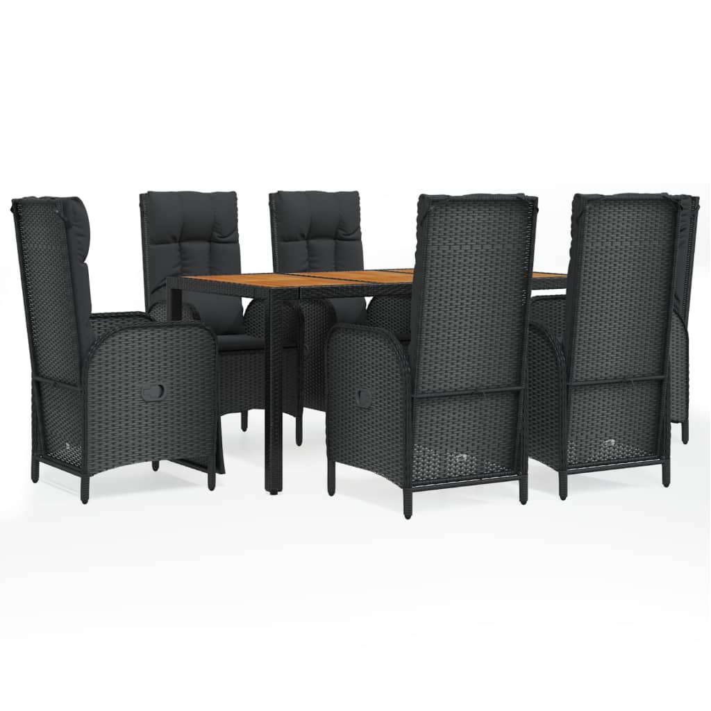 vidaXL Set de comedor de jardín 7 pzas y cojines ratán sintético negro