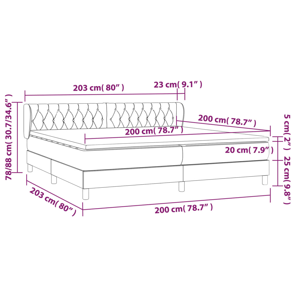 vidaXL Cama box spring con colchón terciopelo gris oscuro 200x200 cm