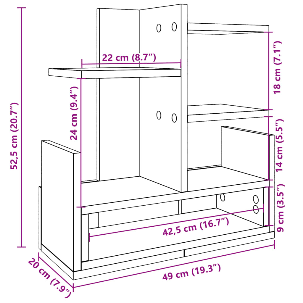 vidaXL Organizador escritorio madera color roble Sonoma 49x20x52,5 cm