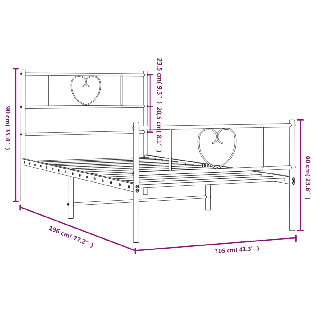 vidaXL Estructura cama sin colchón con estribo metal blanco 100x190 cm