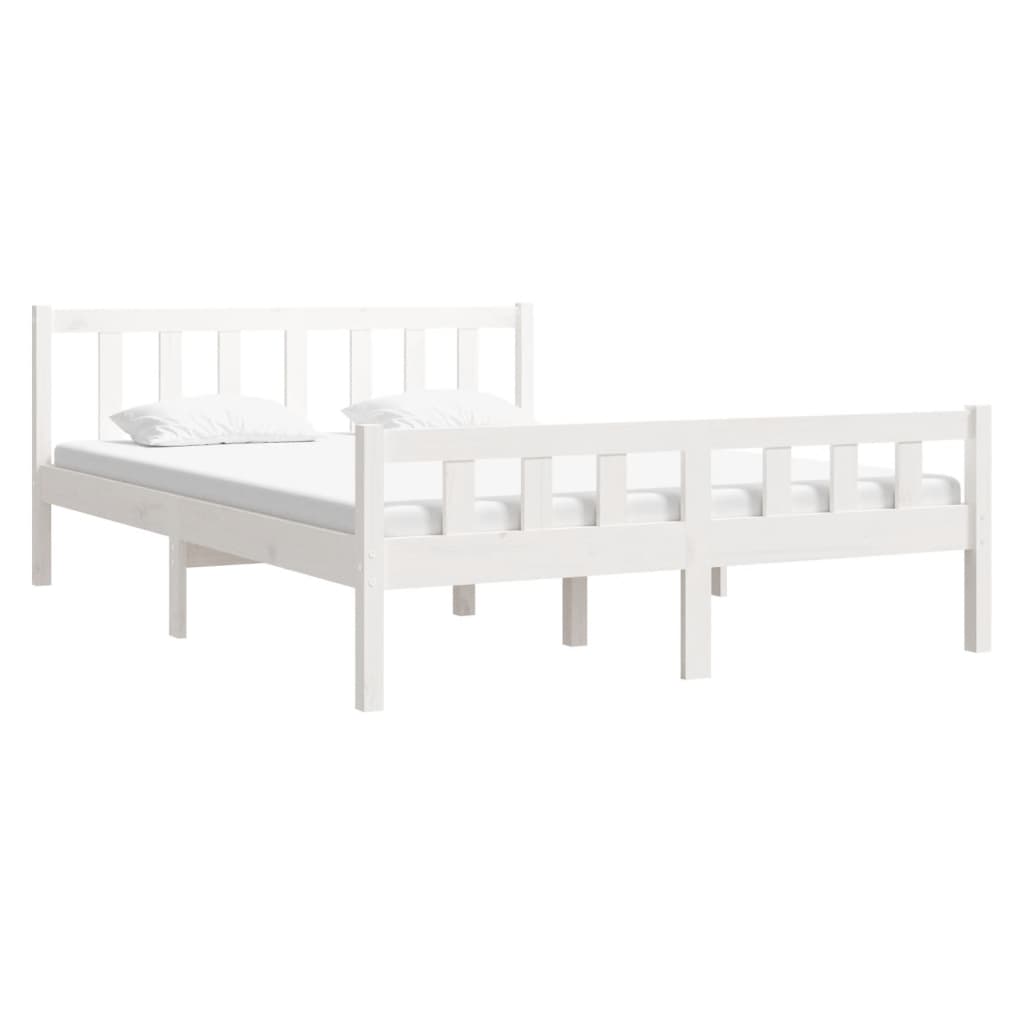 vidaXL Estructura de cama de madera maciza blanca 135x190 cm