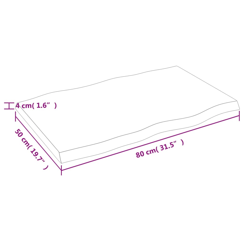 vidaXL Tablero de mesa madera maciza borde natural 80x50x(2-4) cm