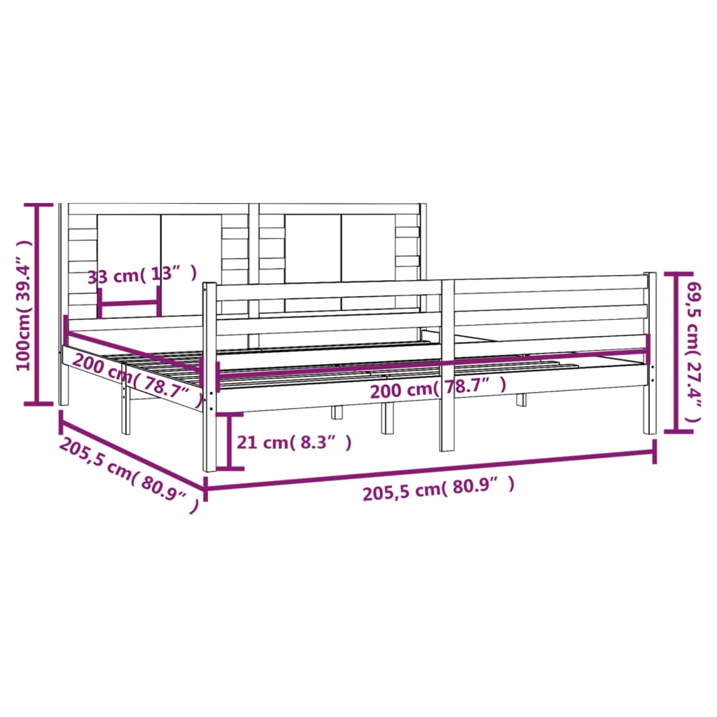 vidaXL Estructura de cama de madera maciza de pino negro 200x200 cm