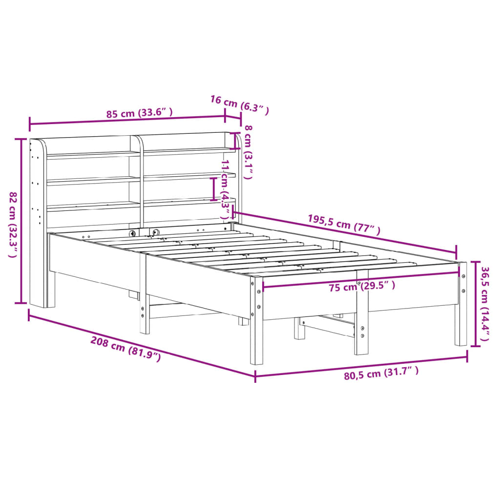 vidaXL Estructura de cama sin colchón madera maciza blanca 75x190 cm