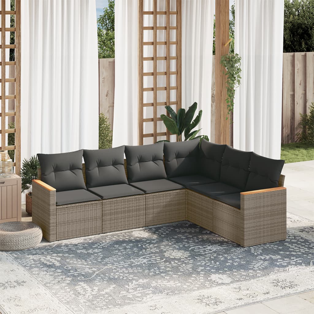 vidaXL Set de muebles de jardín 6 pzas y cojines ratán sintético gris