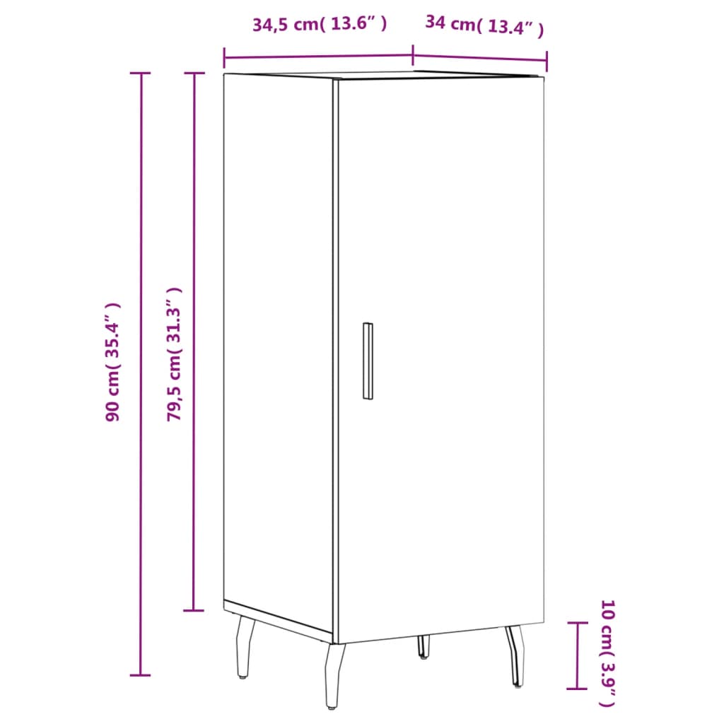 vidaXL Aparador de madera contrachapada blanco brillante 34,5x34x90 cm