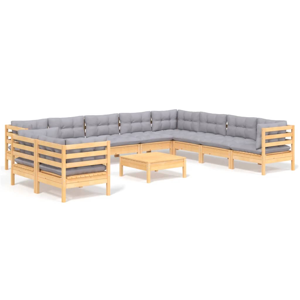 vidaXL Juego de muebles de jardín 11 pzas y cojines madera maciza pino