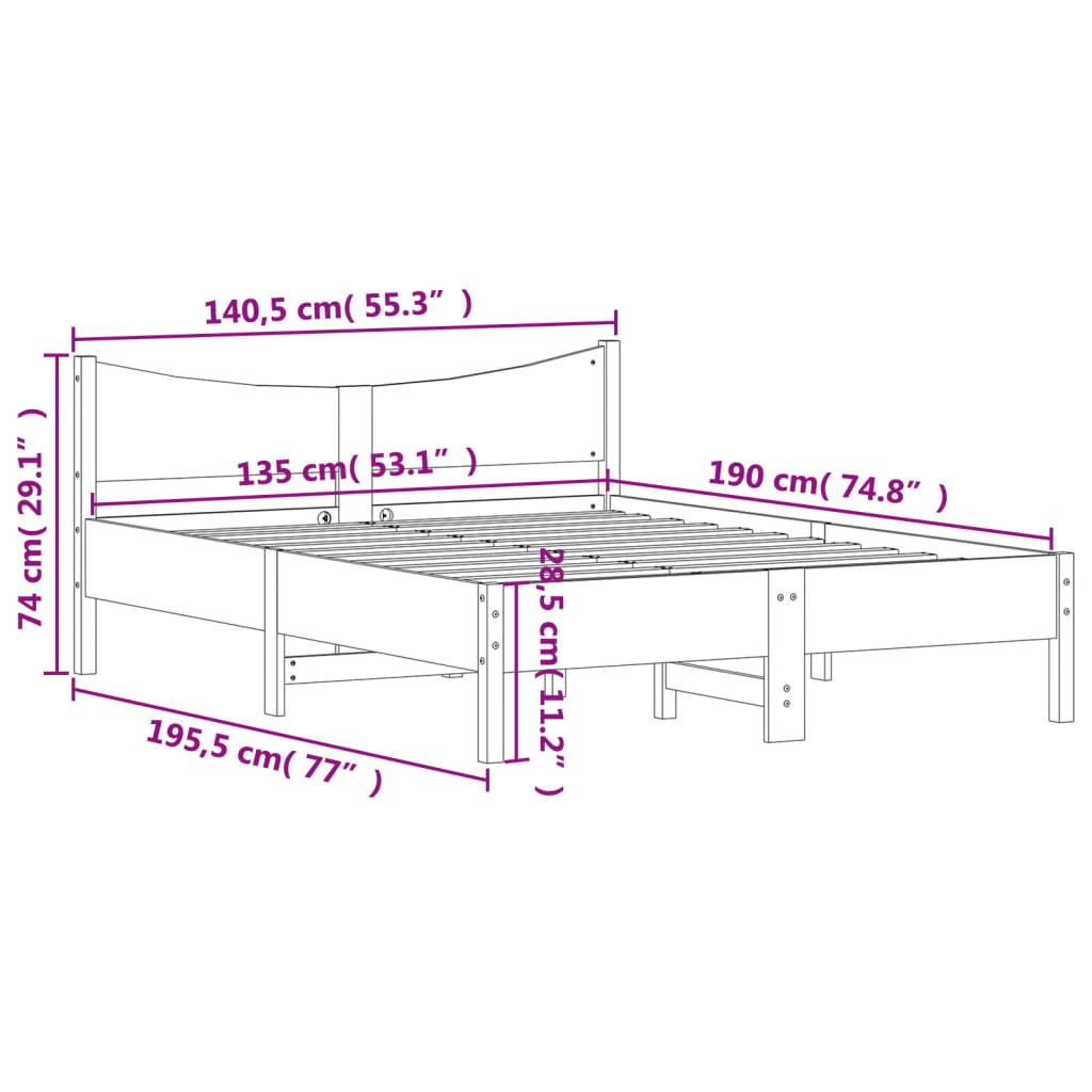 vidaXL Estructura de cama sin colchón madera maciza marrón 135x190 cm