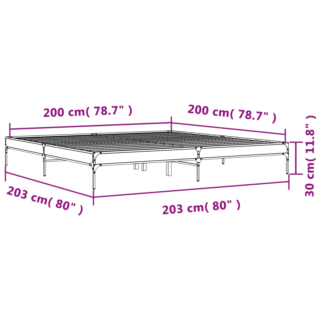 vidaXL Estructura cama madera ingeniería metal roble ahumado 200x200cm