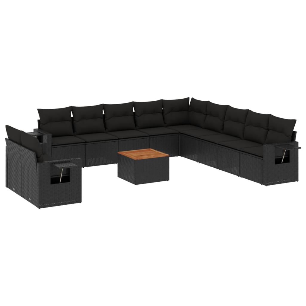 vidaXL Set de sofás de jardín 12 piezas cojines ratán sintético negro
