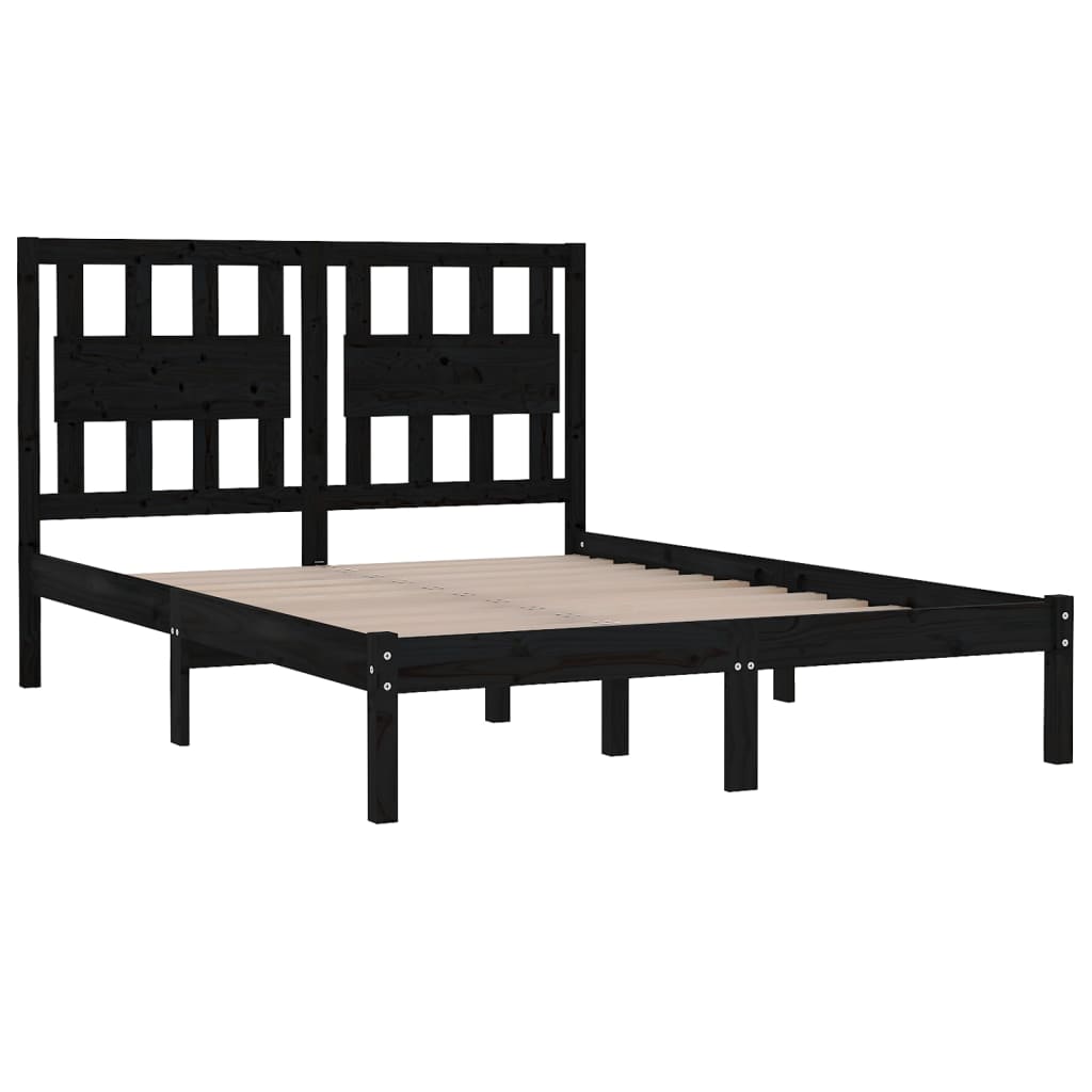 vidaXL Estructura de cama madera maciza de pino negro 135x190 cm