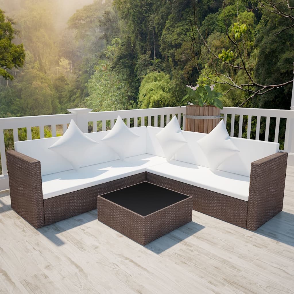 vidaXL Set muebles de jardín y cojines 4 piezas ratán sintético marrón