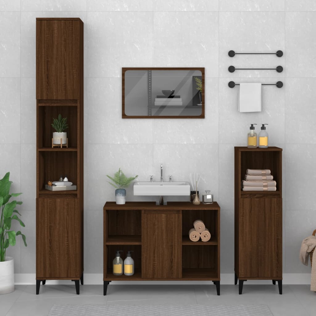 vidaXL Armario de lavabo madera contrachapada marrón roble 80x33x60 cm