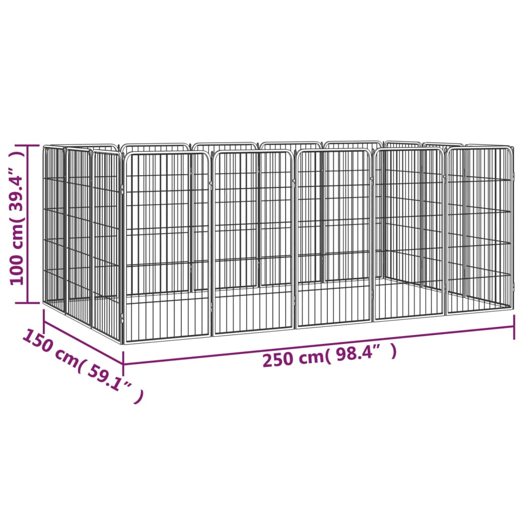 vidaXL Jaula perros 16 paneles acero recubierto polvo negro 50x100 cm