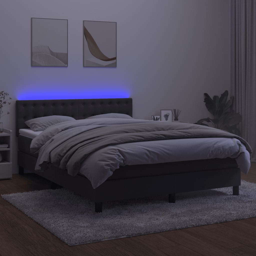 vidaXL Cama box spring colchón y LED terciopelo gris oscuro 140x200 cm