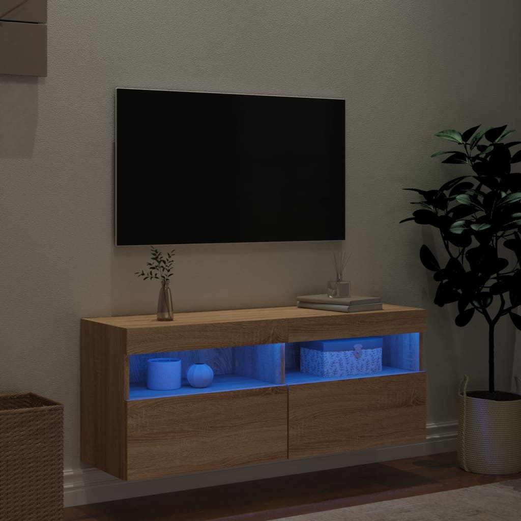 vidaXL Mueble de TV de pared con luces LED roble Sonoma 100x30x40 cm