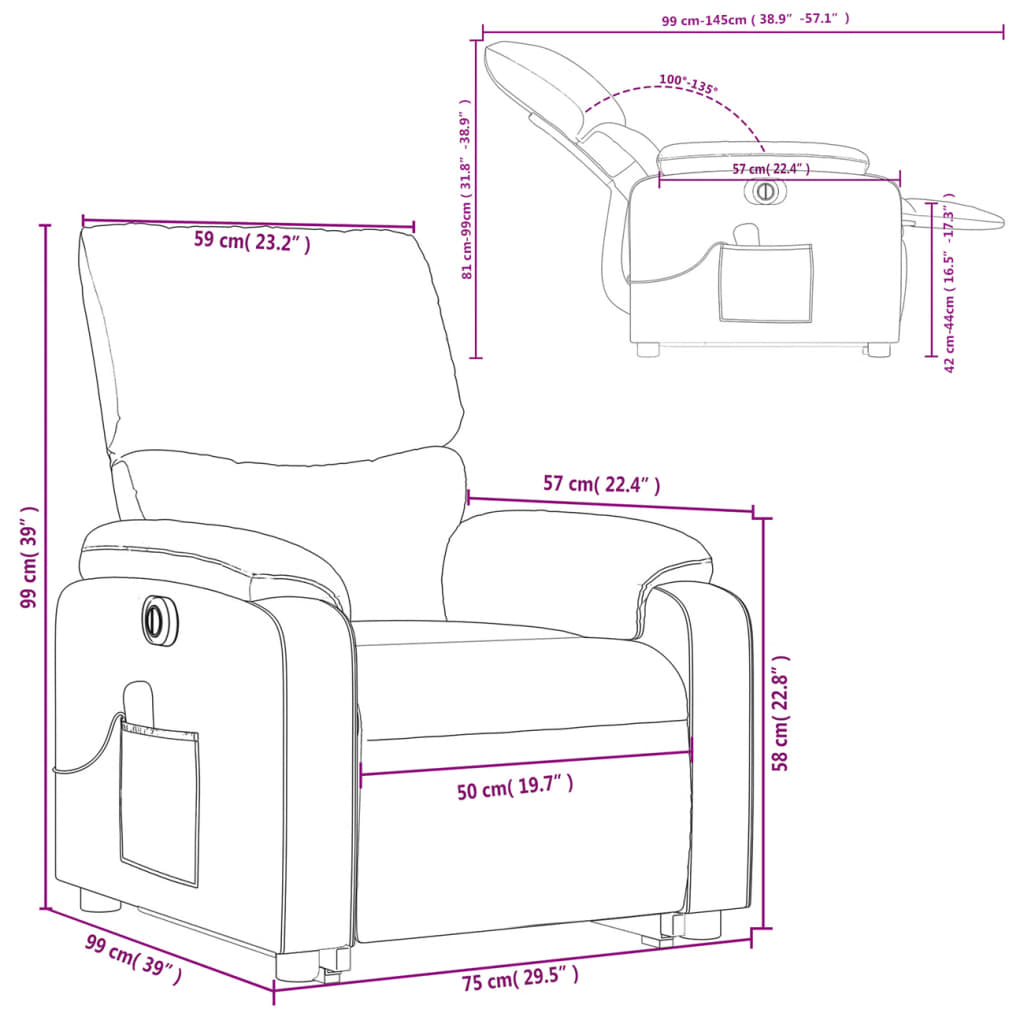 vidaXL Sillón masaje eléctrico reclinable elevable tela marrón oscuro