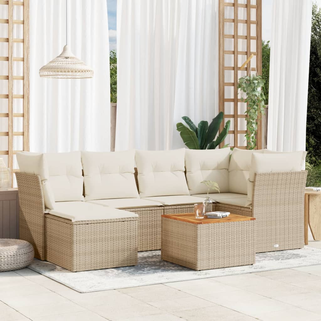 vidaXL Set sofás de jardín 7 piezas y cojines ratán sintético beige