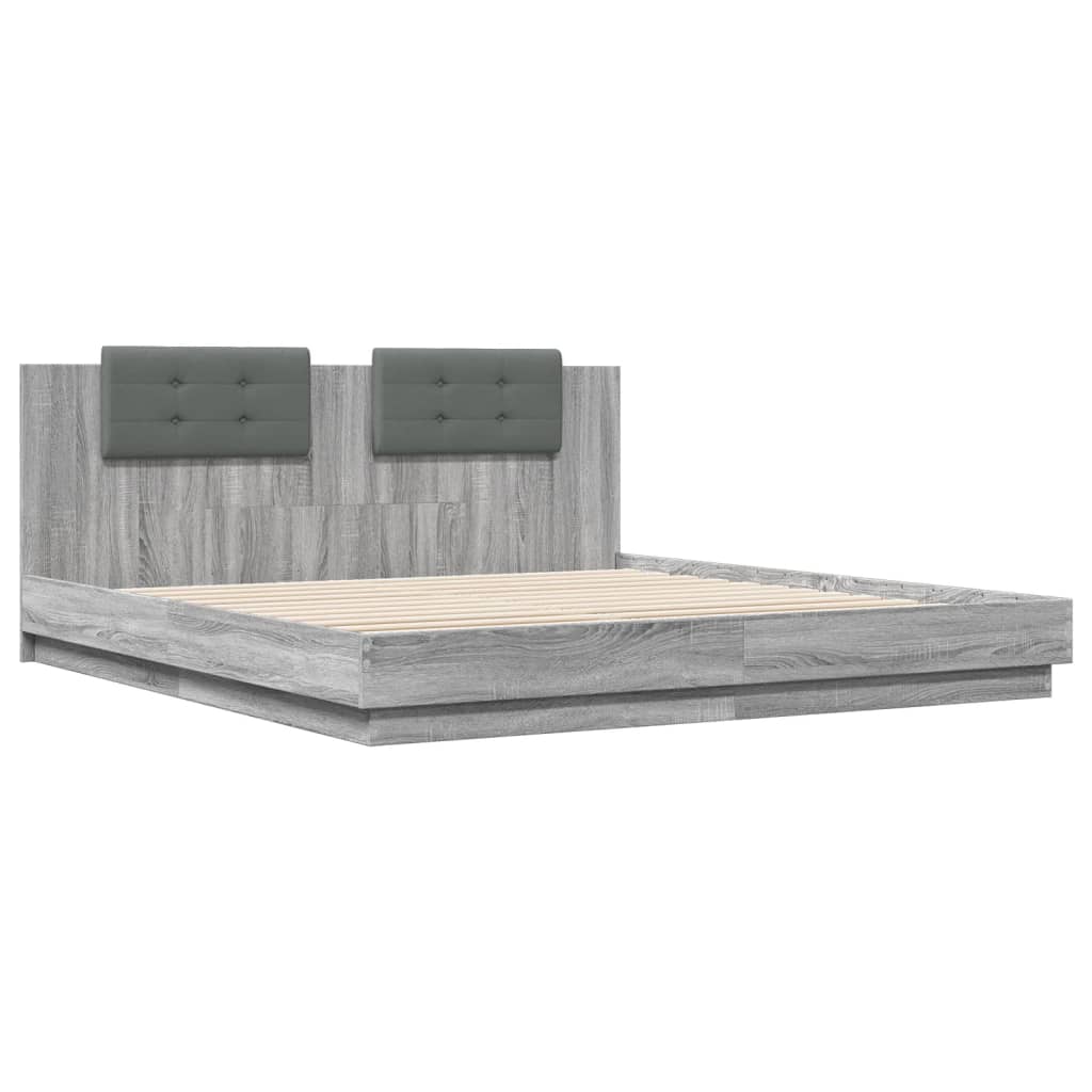 vidaXL Cama con cabecero madera de ingeniería gris Sonoma 160x200 cm