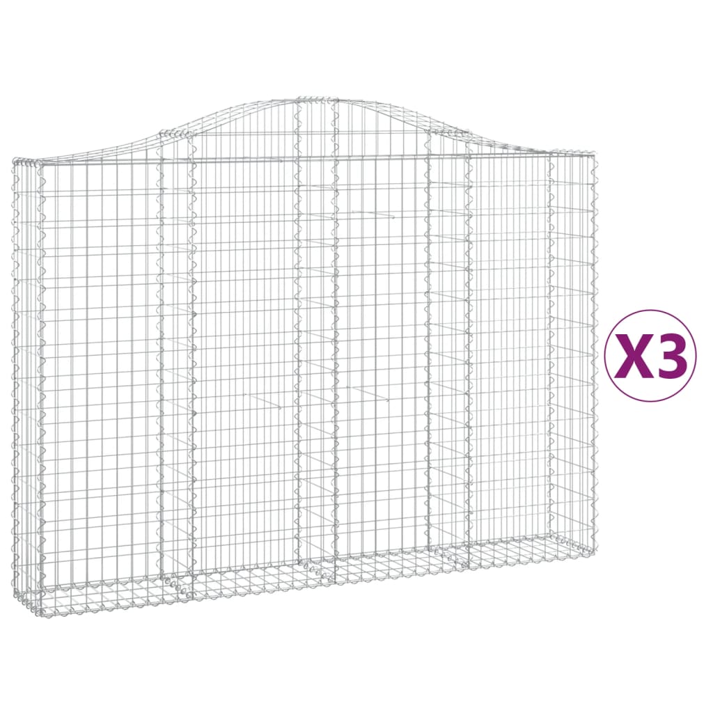 vidaXL Cestas de gaviones 3 uds forma de arco hierro 200x30x140/160 cm