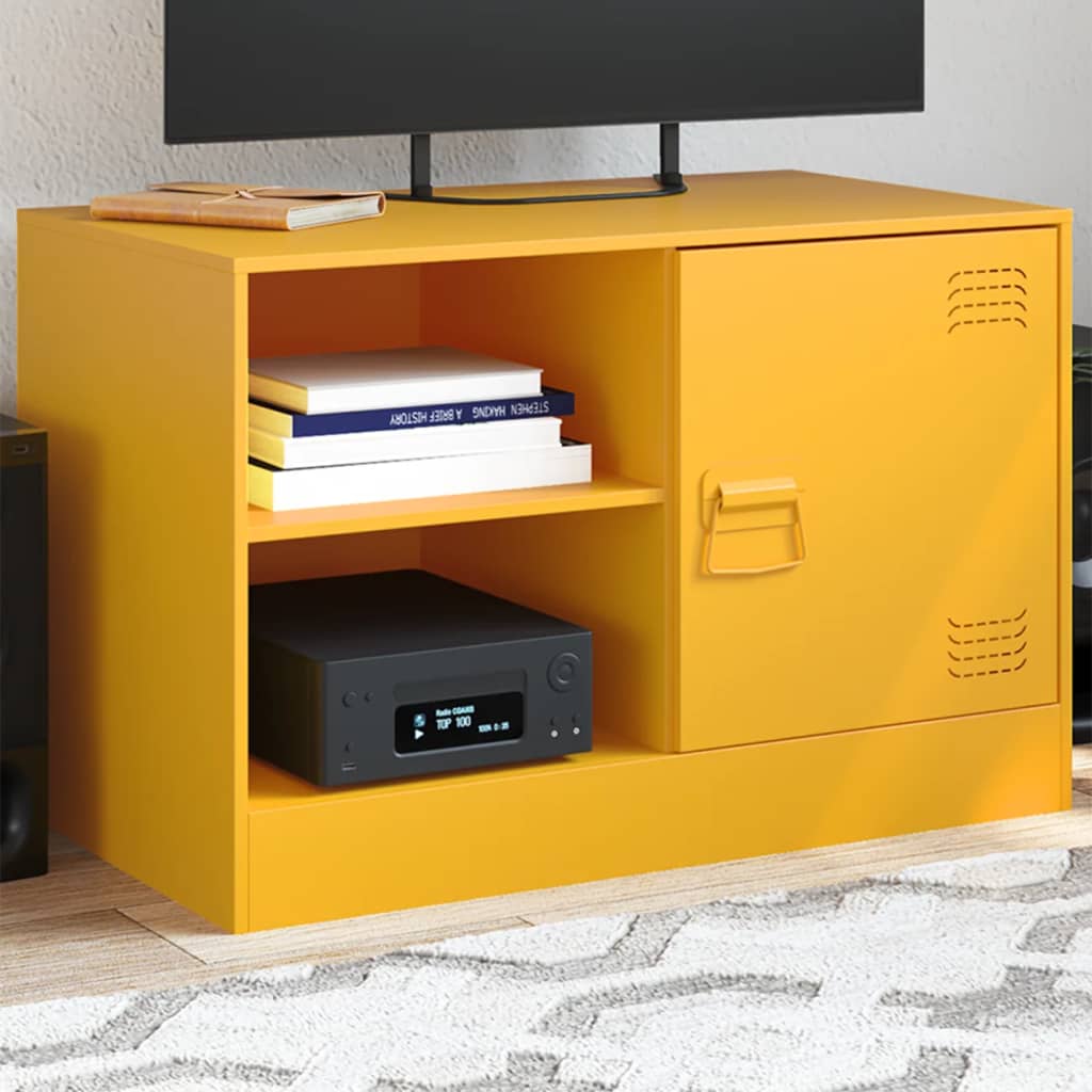 vidaXL Mueble para TV de acero amarillo mostaza 67x39x44 cm