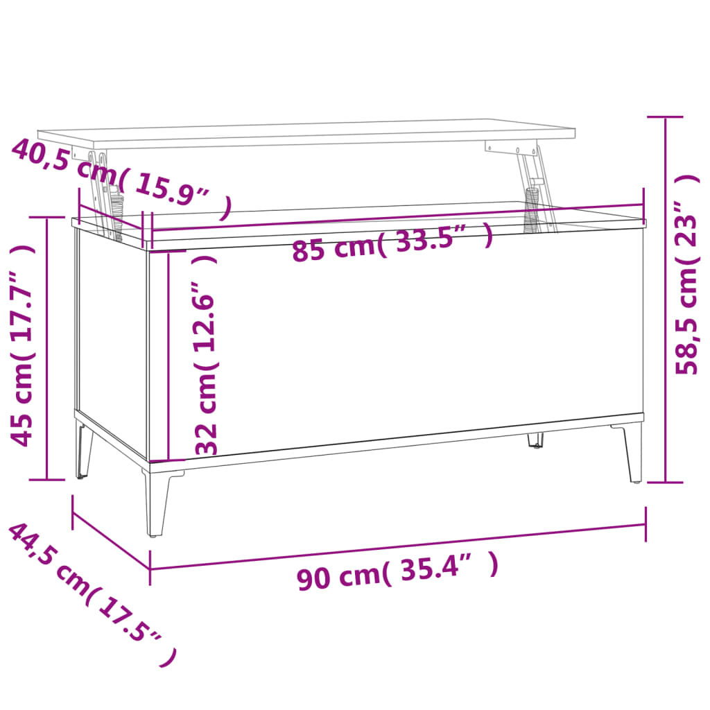 vidaXL Mesa de centro madera contrachapada roble ahumado 90x44,5x45 cm