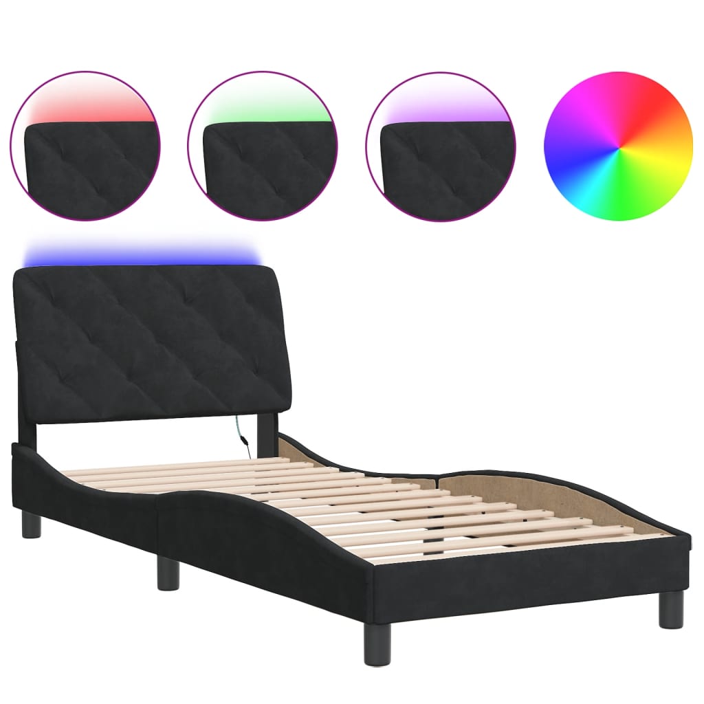 vidaXL Estructura de cama con luces LED terciopelo negro 80x200 cm