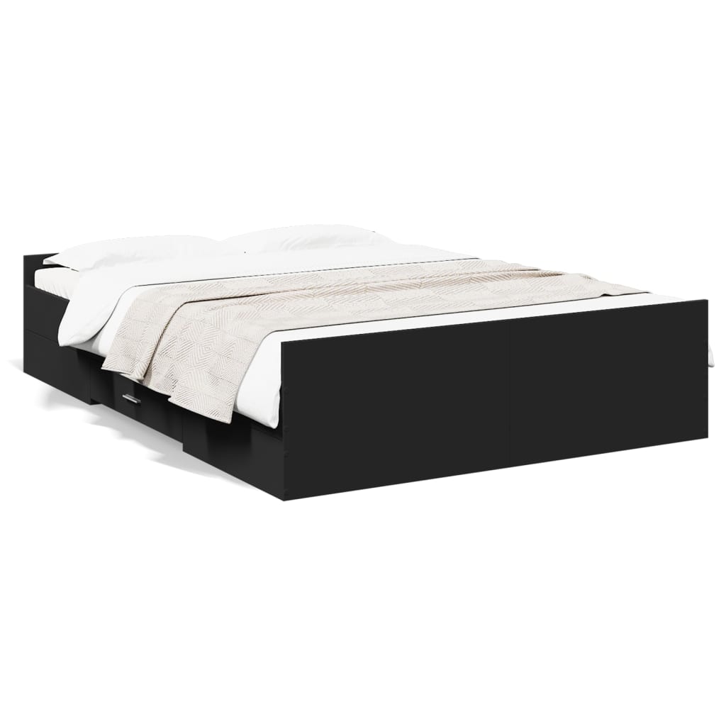 vidaXL Cama con cajones madera de ingeniería negro 135x190 cm