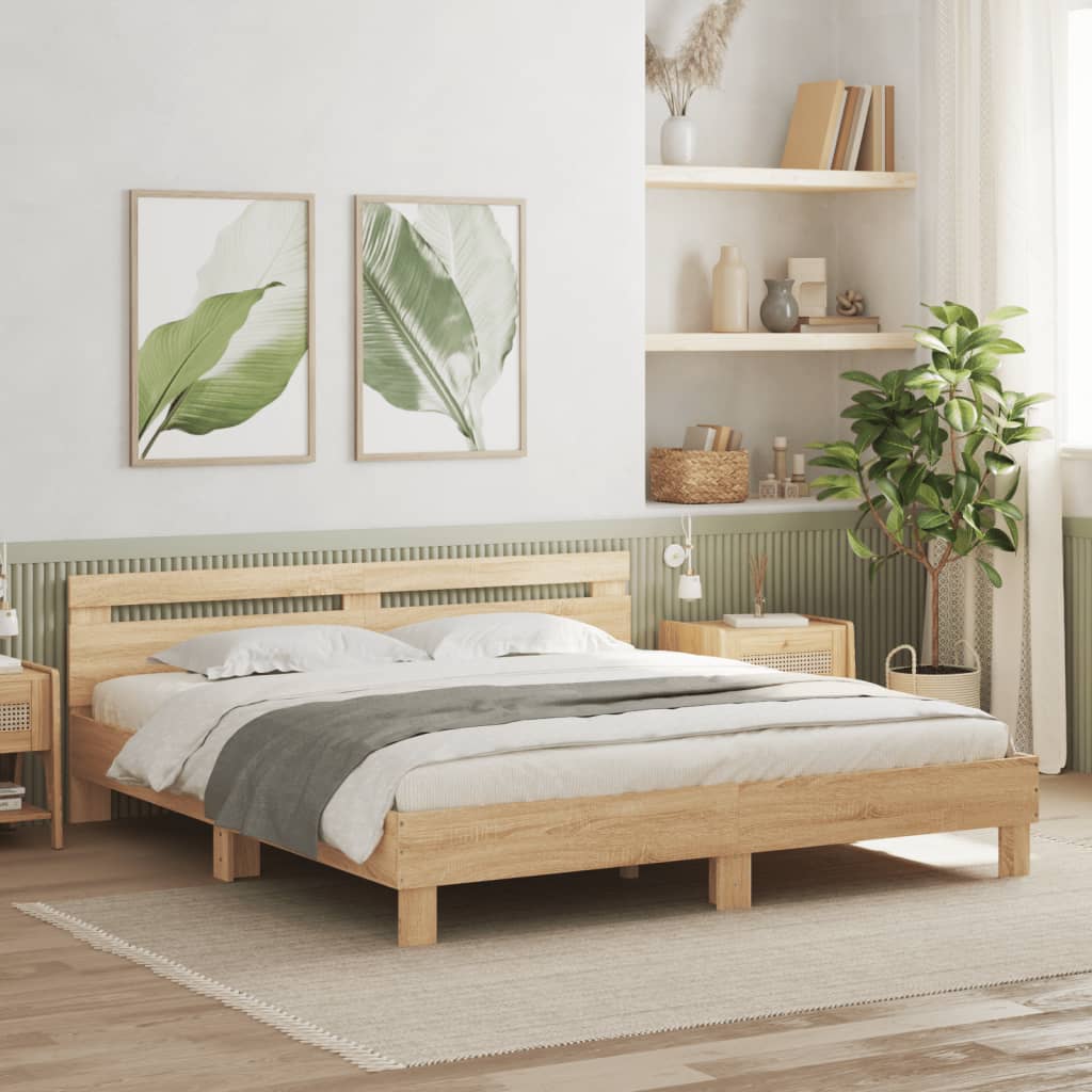 vidaXL Cama con cabecero madera de ingeniería roble Sonoma 200x200 cm