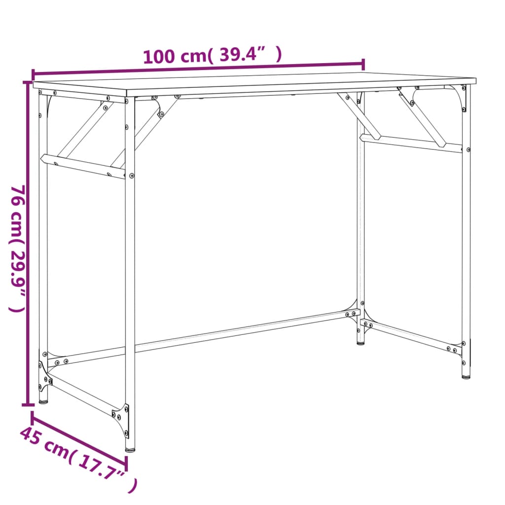 vidaXL Escritorio madera ingeniería y acero roble ahumado 100x45x76 cm