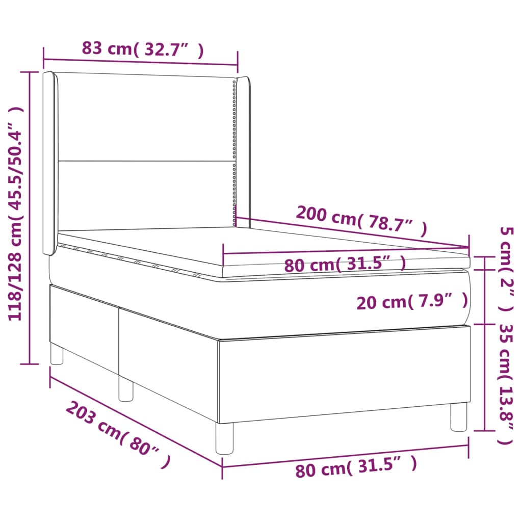 vidaXL Cama box spring colchón y LED terciopelo negro 80x200 cm