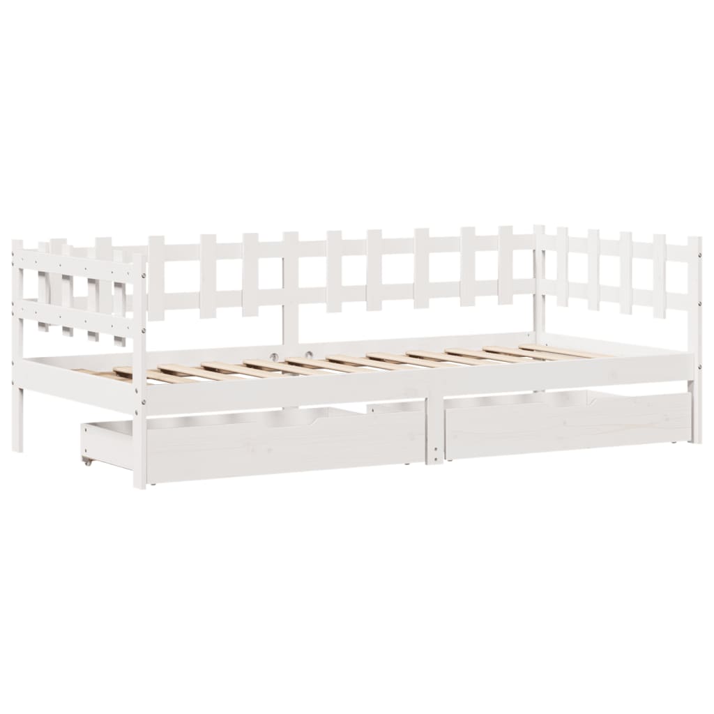 vidaXL Sofá cama con cajones madera maciza de pino blanco 90x200 cm