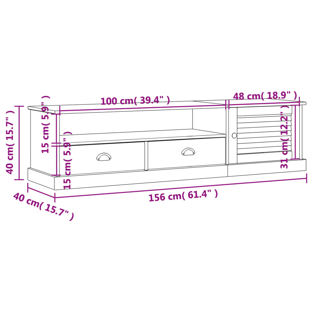 vidaXL Mueble para TV VIGO madera maciza de pino gris 156x40x40 cm