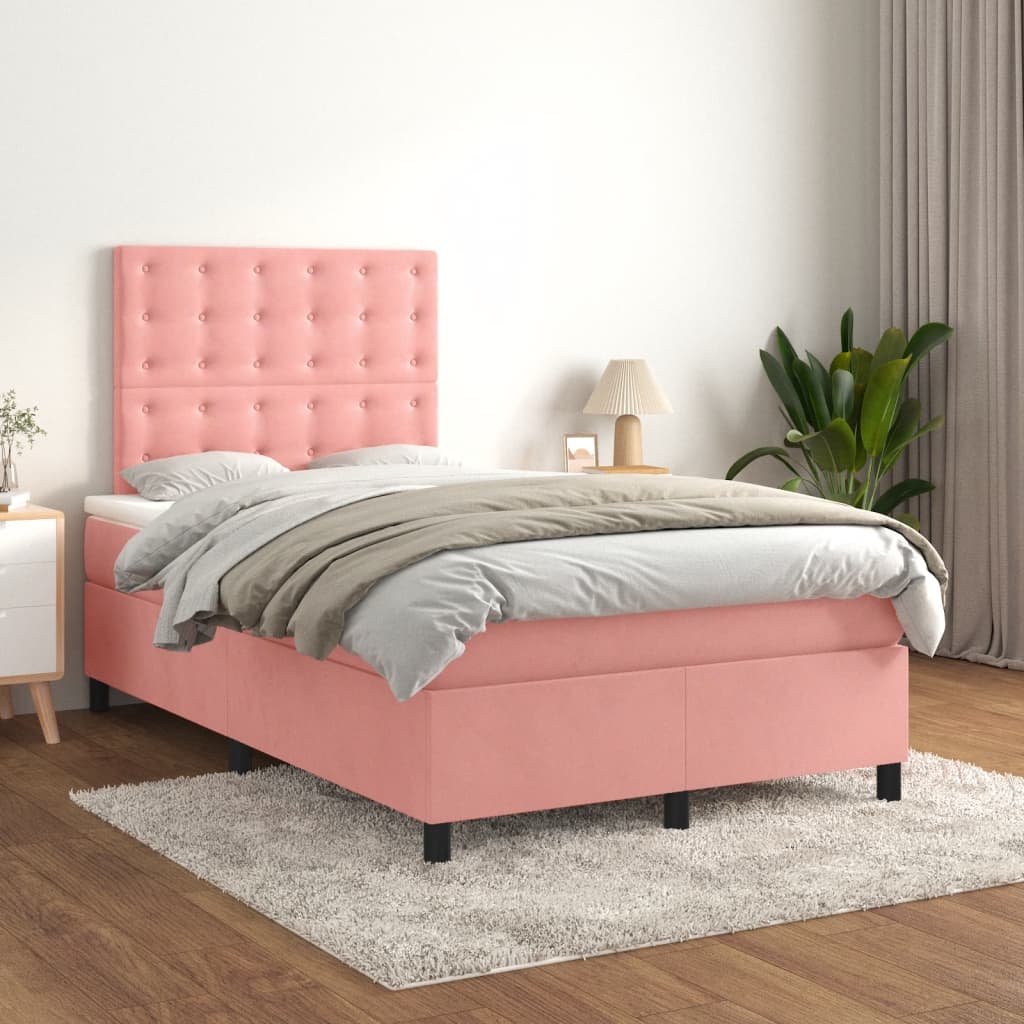 vidaXL Cama box spring con colchón terciopelo rosa 120x200 cm