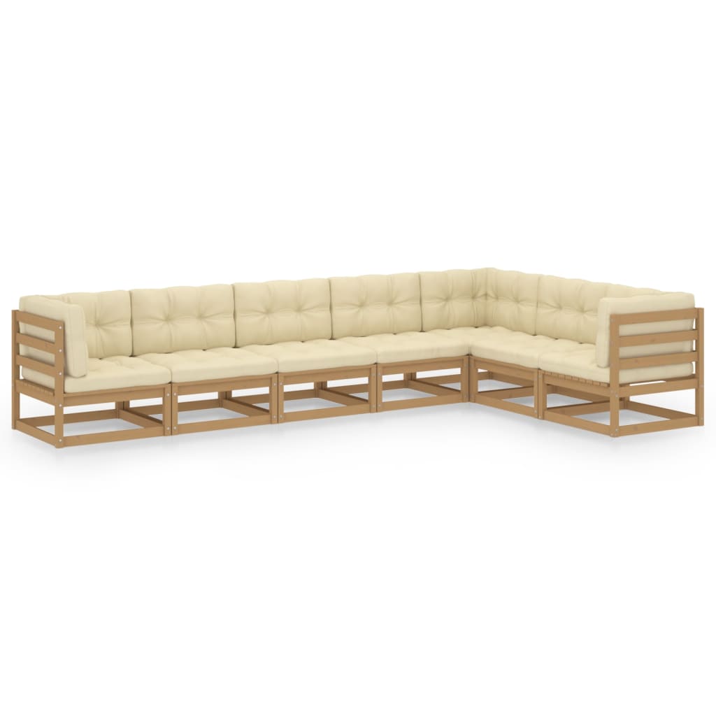 vidaXL Set de muebles de jardín 7 pzs cojines madera pino marrón miel