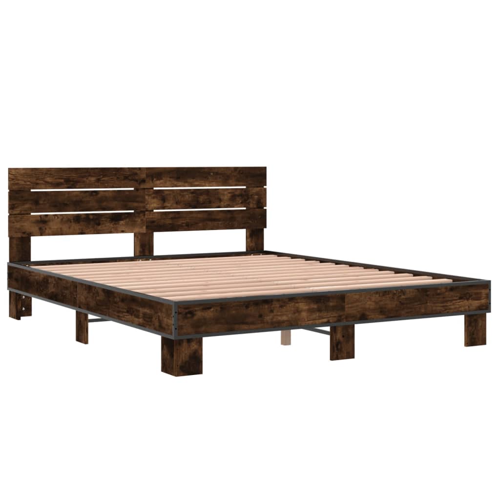 vidaXL Estructura cama madera ingeniería metal roble ahumado 150x200cm