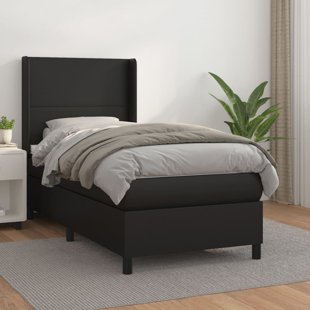 vidaXL Cama box spring con colchón cuero sintético negro 90x190 cm