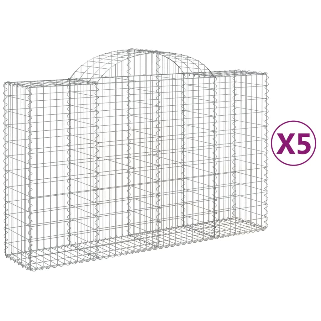 vidaXL Cestas de gaviones 5 uds forma de arco hierro 200x50x120/140 cm