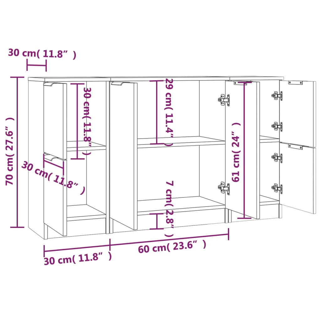 vidaXL Aparadores 3 piezas madera contrachapada gris cemento