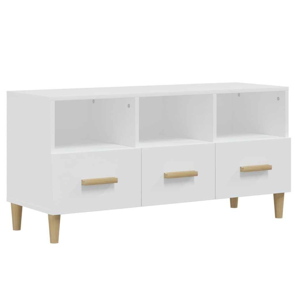 vidaXL Mueble de TV madera contrachapada blanco brillo 102x36x50 cm