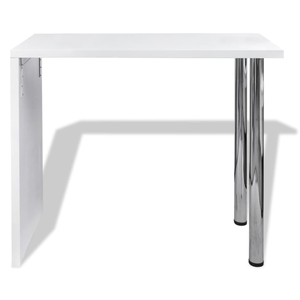 vidaXL Mesa alta de cocina con 2 patas de acero MDF blanco brillo