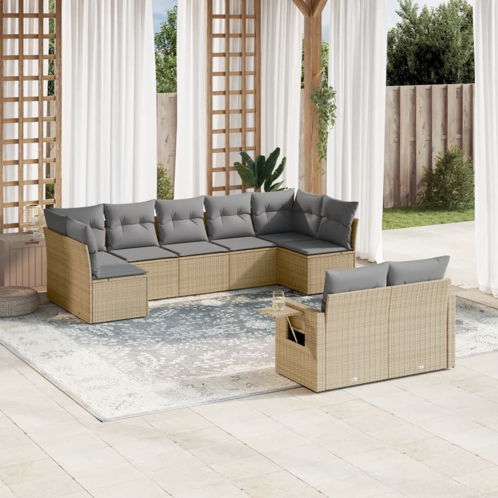 vidaXL Set de sofás de jardín 9 pzas con cojines ratán sintético beige