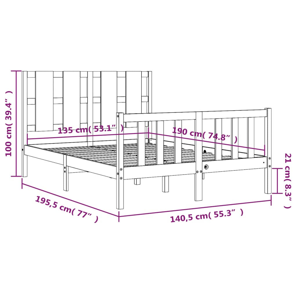 vidaXL Estructura de cama de matrimonio con cabecero madera maciza