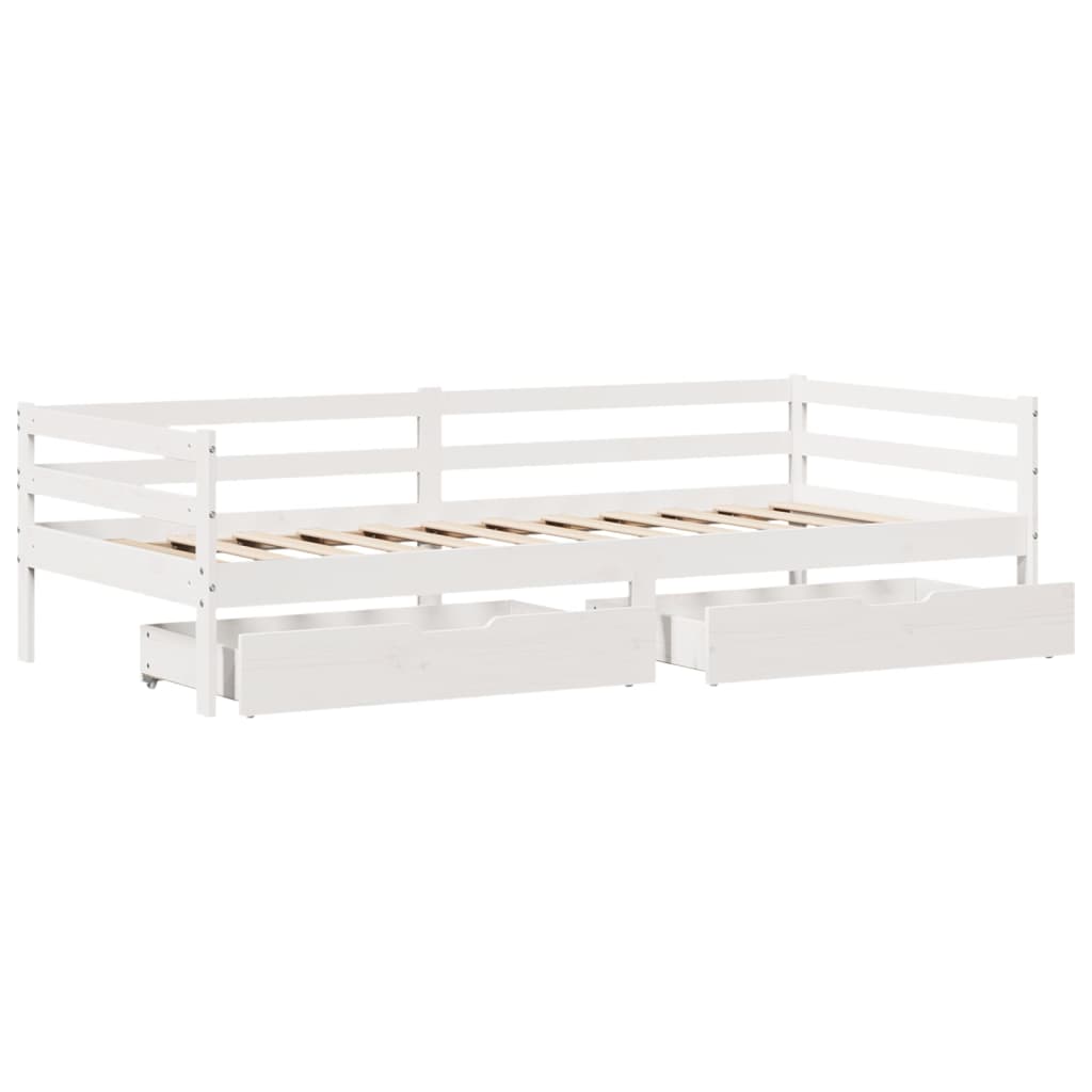 vidaXL Sofá cama con cajones madera maciza de pino blanco 90x200 cm