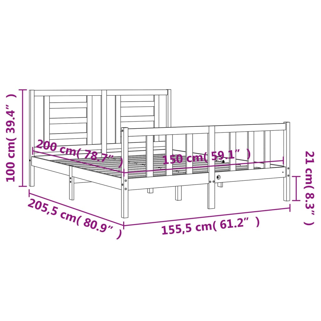 vidaXL Estructura de cama matrimonio con cabecero madera maciza blanco