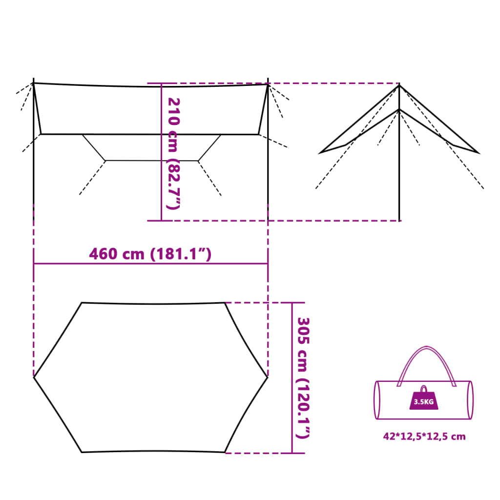 vidaXL Lona de camping impermeable verde 460x305x210 cm