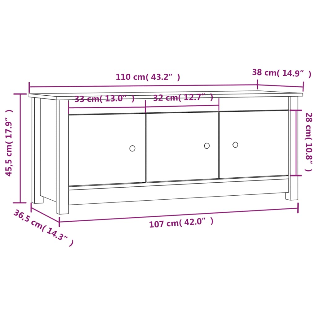 vidaXL Mueble zapatero de madera maciza de pino gris 110x38x45,5 cm