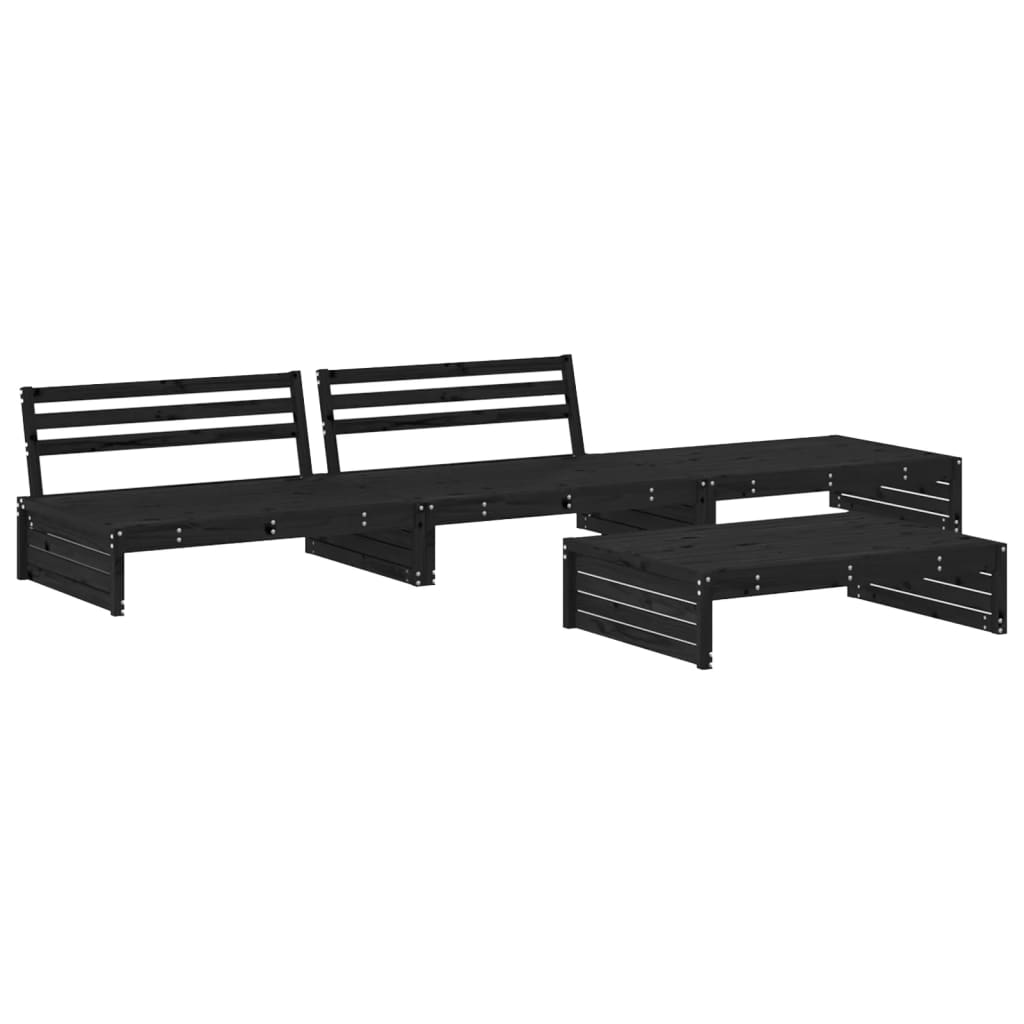 vidaXL Juego de muebles de jardín 4 pzas y cojines madera maciza negro